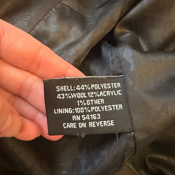 Guess Wool Blend Pea Coat Military Black and White Pleated Knee Length Large - Picture 8 of 16